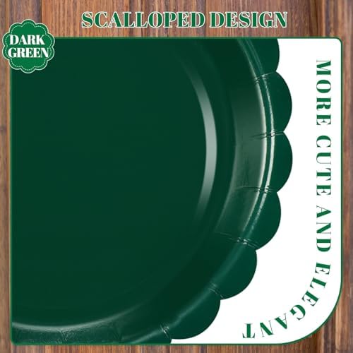 NatNarr 30 Pcs Dark Green Plates Disposable 7 Inch Scalloped Christmas Paper Plates Dessert Cake Plate Cute Party Plate for Wedding, Birthday, Holiday - Image 3