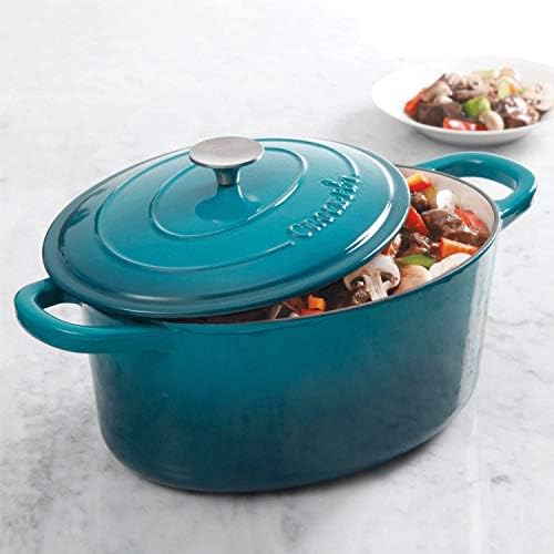 Crock-Pot Artisan 7-Quart Oval Enameled Cast Iron Dutch Oven – Teal Ombre, Durable Cookware for Slow Cooking, Roasting, Baking with Lid - Image 6