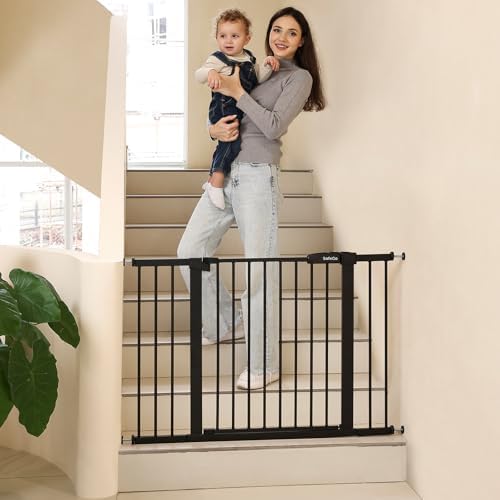 44.72"-46.89" Baby and Pet Safety Gate, 30" Tall Metal Walk-Thru Gate for Doorways & Stairs, Easy One-Hand Open, Dual Lock, Extensions & Wall Mounts Included (Brown, 29"-46" W x 30.5“H) - Image 6