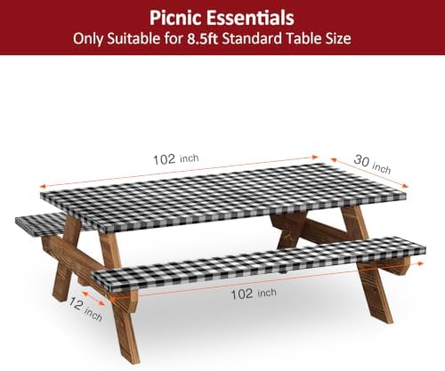 8.5ft 102in Picnic Table and Bench Cover, 3 Pack, Black Checkered - Image 2