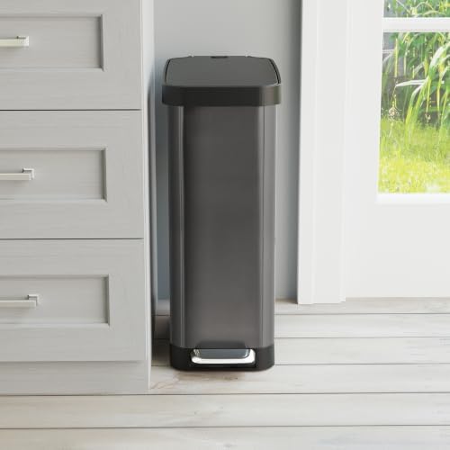 Glad Stainless Steel Slim Trash Can with Clorox Odor Protection - Narrow Kitchen Garbage Bin with Soft Close Lid, Step On Foot Pedal and Waste Bag Roll Holder, Pewter, 12 Gallon/45 Liter - Image 7