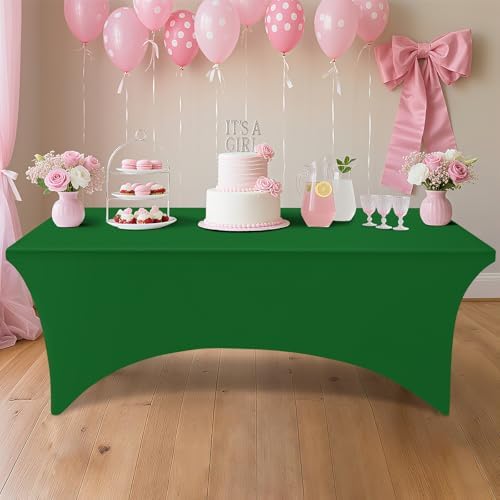 Smiry 2Pack Spandex Table Cloth 8FT, Elastic Fitted EmeraldGreen Tablecloth - Image 6