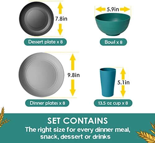 Teivio 32-Piece Plates and Bowls Sets for 8, Plastic Kitche Dinnerware Set - Image 2