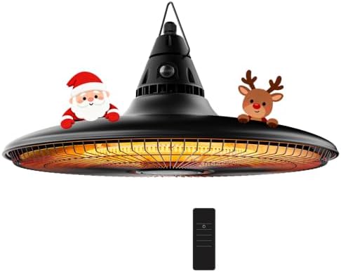 Hanging Heater, 1500W Outdoor Electric Patio Ceiling Heater with Remote Control, Infrared for Courtyard, Garage, Patio, Overheat & Tip-Over Protection, Waterproof, Black by sundate
