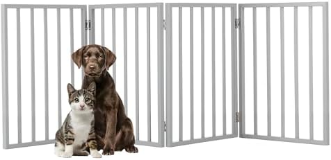 Pet Gate - 4-Panel Indoor Foldable Dog Fence for Stairs, Hallways, or Doorways - 72x24-Inch Retractable Wood Freestanding Dog Gates by PETMAKER (Gray) by PETMAKER