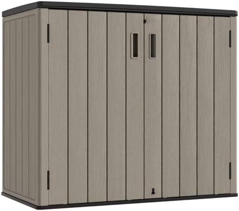 KINYING Outdoor Horizontal Storage Sheds,Outdoor Storage Cabinet Waterproof Resin Tool Storage Box for Lawn Mower,Garden Tools and Patio Furniture, Lockable (Brown) by KINYING