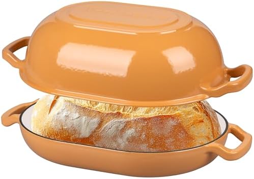 VORRINGARD Enameled Cast Iron Sourdough Bread Oven, Dutch Oven, Loaf Cast Iron Bread Pan for Homemade Bread Baking, Meatloaf Pan with Lid, 7QT, Yellow by Unknown