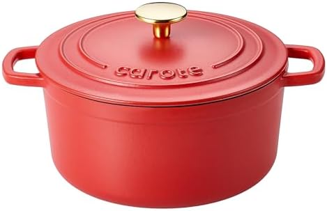 CAROTE Enameled Cast Iron Dutch Oven Pot with Lid, 4QT Red by CAROTE