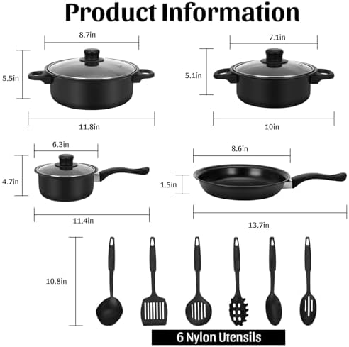 Non-Stick Cookware Set, Portable Lightweight Cast Iron Pots and Pans with Glass Lids and Nylon Utensils for Outdoor Camping Picnic Travel - Image 2