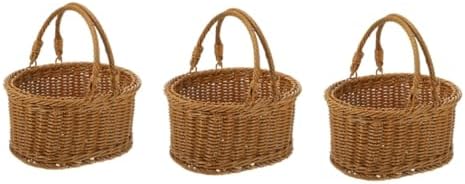 PRETYZOOM 3pcs Portable Hand-Woven Picnic Basket with Handles Lightweight Storage for Fruits and Snacks for Outdoor Activities Camping and Family Gatherings Tea Color by PRETYZOOM