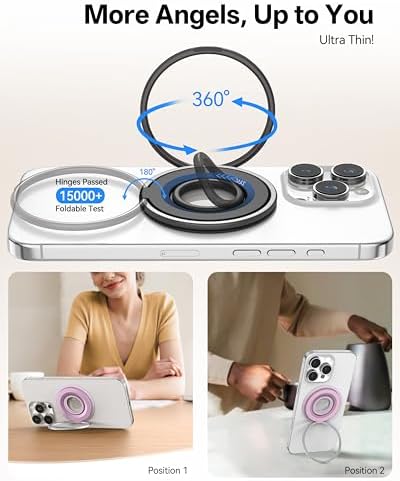 Magnetic Phone Grip for MagSafe Ring Holder, 360° Rotation Magnetic Phone Ring Grip Stand Finger Kickstand, Compatible with MagSafe Accessories for iPhone 17 Pro/Max 16/15 Air - Image 6