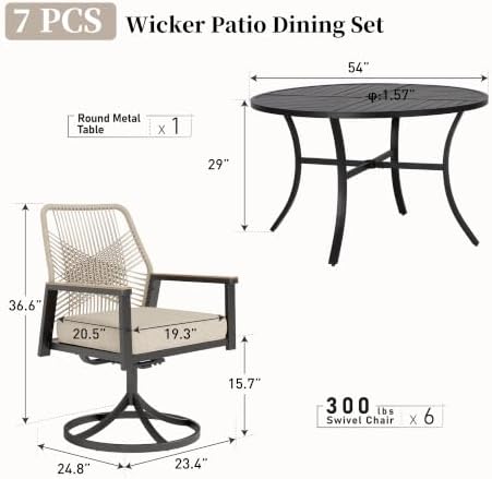 SUNSHINE VALLEY 7pc Patio Dining Set, 54" Round Table & 6 Swivel Chairs - Image 4