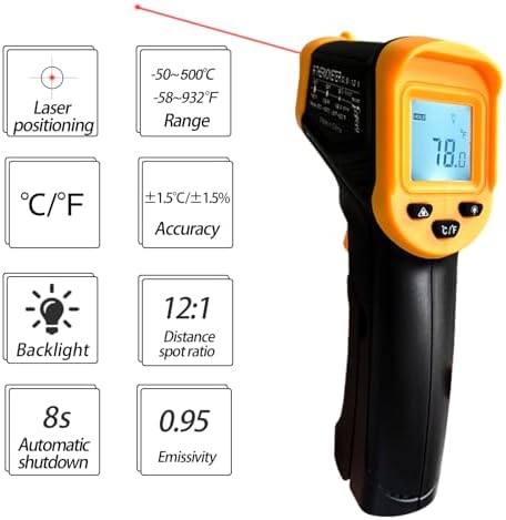 Digital Infrared Thermometer gun for cooking,BBQ,Pizza oven,Ir Thermometer with Backlight,-58℉~932℉(-50℃~500℃) Handheld Non Contact Heat Laser Temperature Gun (Not for Human) - Image 2