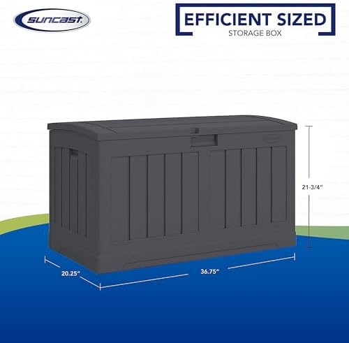 Suncast 50 Gallon Medium Capacity All Weather Construction Resin Outdoor Storage Deck Box with Arched Lid for Patio, Garden, or Pool, Peppercorn - Image 4