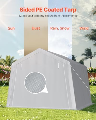 VEVOR Outdoor Storage Shed, 10 x 10 ft Portable Storage Tent with Roll-up Door & Vents, Waterproof Canopy Shed Shelter, Heavy Duty Frame, Patio Garage Carport for Motorcycle, Lawn Mower, Bike, Grey - Image 3