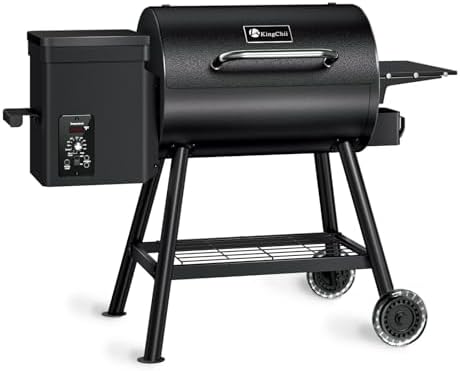 KingChii Electric Wood Pellet Grill & Smoker with Side Shelf, 456 SQ.IN Grill Capacity, with PID Temperature Control (180-425°F) for Backyard Camping Bake and Roast, Black by KingChii