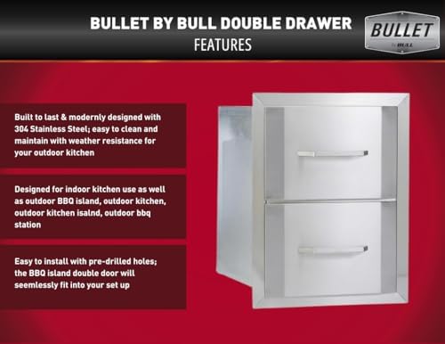 Bullet by Bull Stainless Steel Outdoor Kitchen Grill Set - Built-In Liquid Propane -BBQ Kitchen Island Bundle - Includes 5 Burner Grill, Side Burner, Single Access Door & Double Storage Drawer - Image 4