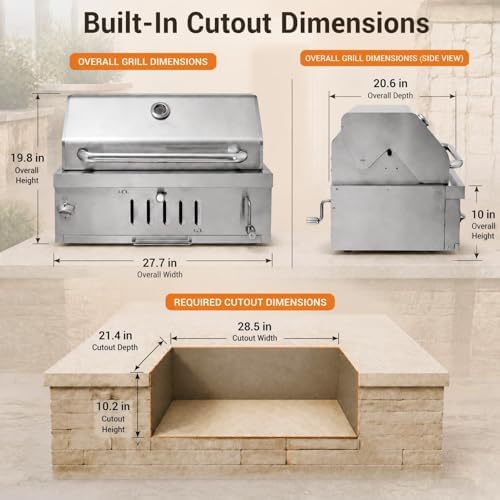 28In Large Built in Charcoal Grills for Outdoor Kitchen Island - Image 2