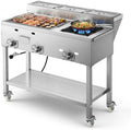 VEVOR Outdoor Propane Griddle, 3 Burners (11,600 BTU Each), Commercial Stainless Steel Griddle with Three 1/3 Size Food Pans, Portable Cart with Wheels & Gas Stove, for Hot Dogs, Burgers & Meats by VEVOR