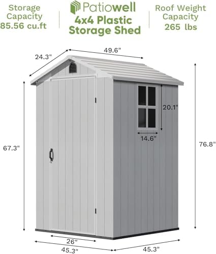 Patiowell 4x4 FT Resin Storage Shed with Floor, Light Gray - Image 2