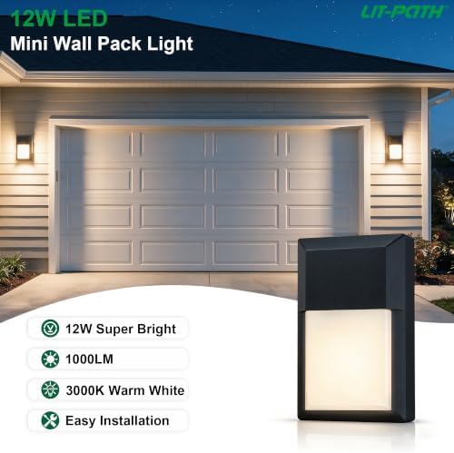 LIT-PaTH Outdoor Wall Light Fixture, Aluminum, LED 3000K, Black, 2 Pack - Image 2