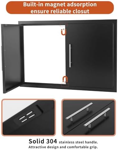 JIE JIN Outdoor Kitchen Doors 35" W X 24" H Double Doors 1.2mm Thickness Stainless Steel BBQ Access Door BBQ Island Doors Outdoor Kitchen Accessories Door for Outdoor Kitchen BBQ Island (Black) - Image 4