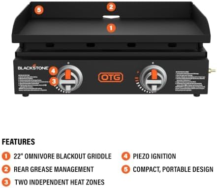 Blackstone OTG Tabletop Griddle, Dual Zone, Piezo Ignition, Black, 22 Inch - Image 4