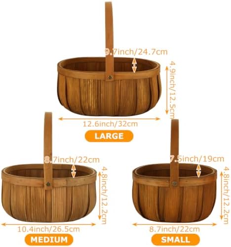 3 Pack Wicker Bread Baskets with Handle, Oval Hand Woven Picnic Basket Set for Storage, 3 Size Handle Wooden Fruit Basket for Storage Vegetable Gift Packing Woven Bin Kitchen Cabinet Organizer - Image 2