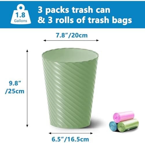Lysam Bathroom Trash Can 3 Pack, 1.8 Gallon Small Trash Can with Trash Bags - Image 3