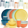 SHECIPIN 42Pcs Wheat Straw Dinnerware Sets, Unbreakable Plates and Bowls Sets, Eco Friendly Non Breakable Dinnerware, Dishwasher Microwave Safe Dinnerware by SHECIPIN