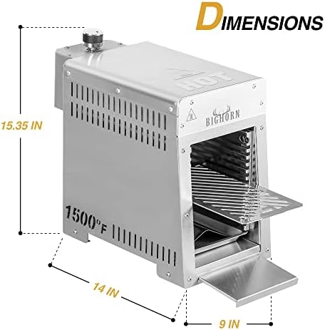 BIG HORN OUTDOORS 1500°F Infrared Propane Gas Grill – Portable Steak Broiler & Sear Station, Outdoor Salamander BBQ, Stainless Steel, 9 inch - Image 2