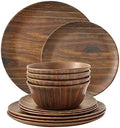 TP 12-Piece Melamine Dinnerware Sets, Service for 4, Wood Grain by TastePrime
