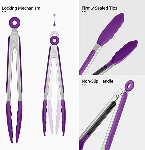 U-Taste Kitchen Tong for Cooking, 600ºF Heat-Resistant Silicone, 9in/Purple - Image 6