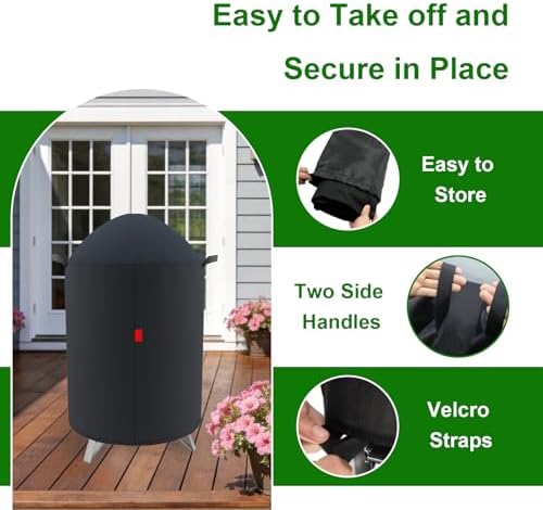 Outdoor Grill Cover Fits Cuisinart 18" Vertical Charcoal Smoker COS-118, Cover Geny Waterproof 600D Heavy Duty Round Smoker Grill Covers, 23" D x 40" H. - Image 5