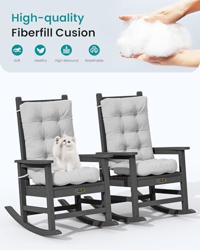 SERWALL HDPE Outdoor Rocking Chair Cushion Set of 2, Gray - Image 6