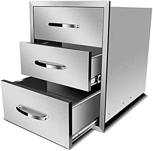 Outdoor Kitchen Flush Mount Triple Access BBQ Drawers, Stainless Steel With Handle for Outdoor Kitchens Or Patio Grill Station, 18Wx23Dx23H by RIGMEC