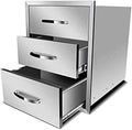 AHLOKI Stainless Steel with Chrome Handle BBQ Island Drawers for Outdoor Kitchen Or Grill Station,18Wx23Dx23H Triple Drawer by RIGMEC