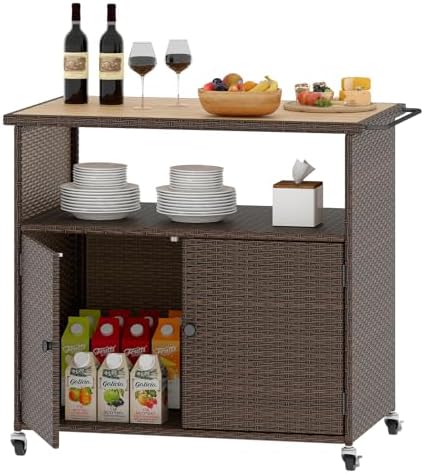 Tangkula Rattan Outdoor Storage Cabinet with 4 Wheels (Mix Gray) by TANGKULA