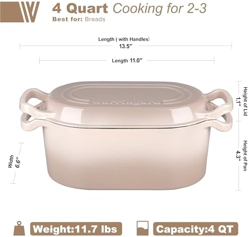 VORRINGARD Oval Dutch Oven Pot with Lid, Enamel Coating Cast Iron Bread Pans for Homemade Sourdough Bread Baking, Cooking, 4 Quart, Latte - Image 2