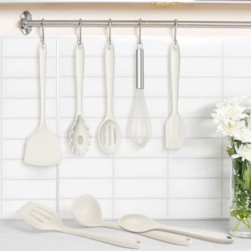 TeamFar Silicone Cooking Utensils Set, 8 PCS Kitchen Utensils Set, White - Image 7