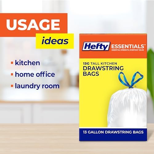 Hefty Essentials 13 Gallon Kitchen Trash Bags, White, Unscented, 45ct - Image 4