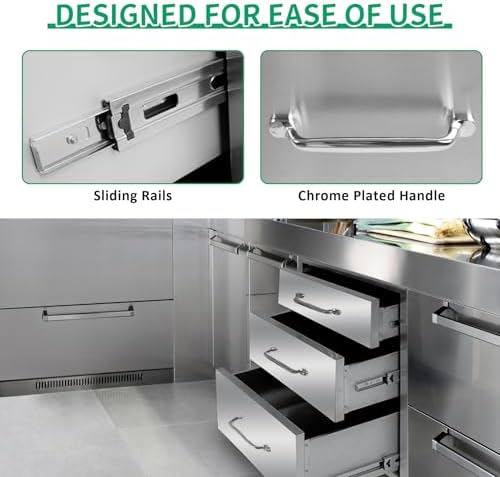 Outdoor Kitchen Drawers 20" W x 27" H x 23" D Stainless Steel Triple Drawers with Ergonomic Handle for BBQ Island, Patio Grill Station & Outdoor Kitchen Cabinets - Image 4