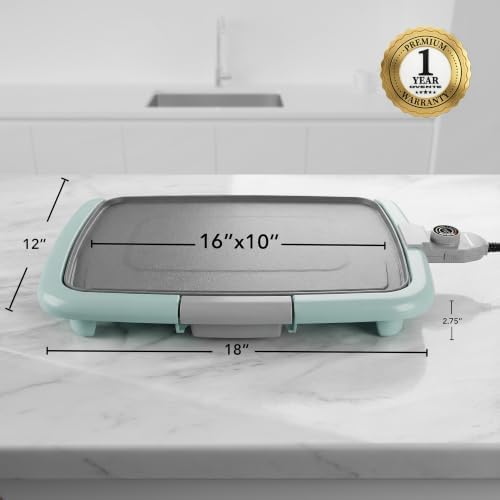 OVENTE Electric Griddle with 16 x 10 Inch Non-Stick Plate, Blue GD1610LBL - Image 5