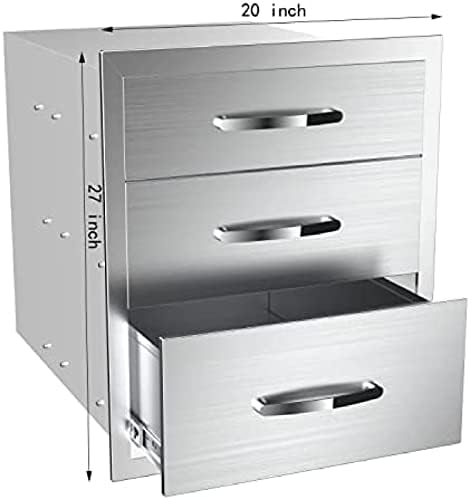 AHLOKI Stainless Steel with Chrome Handle BBQ Island Drawers for Outdoor Kitchen Or Grill Station,20Wx23Dx27H - Image 2