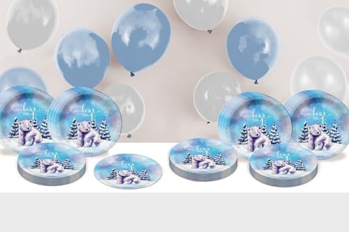 Our Little Polar Bear Turns One First Birthday - 32 Piece Disposable Party Supplies - Decorations for Winter 1st Birthday Round Party Plates - Large 9" Paper Plates In Bulk - Image 6