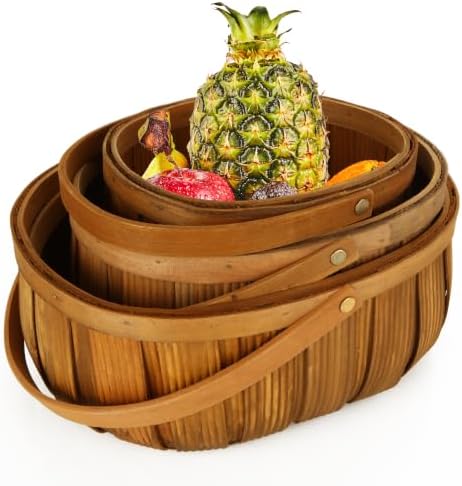 3 Pack Wicker Bread Baskets with Handle, Oval Hand Woven Picnic Basket Set for Storage, 3 Size Handle Wooden Fruit Basket for Storage Vegetable Gift Packing Woven Bin Kitchen Cabinet Organizer by ZUQIAN