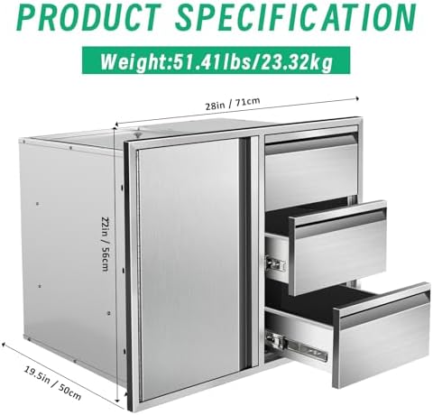 Outdoor Kitchen Door Drawer Combo Cabinet 28"x22"x19.5" Left Access Door Combo Cabinet & Built-in Triple Drawers for Patio Grill Station & Outdoor Kitchen Island (Drawer and Left Door Combo) - Image 2