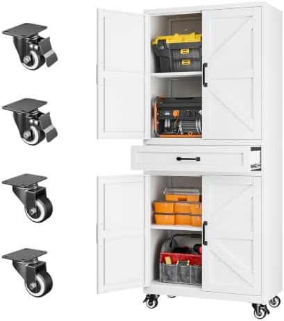Letaya Metal Garage Storage Cabinets with Wheels,White Rolling Tool Cabinet by LetayaMetalCabinets
