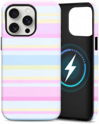 for iPhone 14 Pro Case, Magnetic Matte Frosted Dual-Layer Striped Phone Case for Women, Retro Aesthetic Cover Compatible with MagSafe Accessories - Pastel Dream by YKCZL