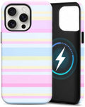 for iPhone 14 Pro Max Case, Magnetic Matte Frosted Dual-Layer Striped Phone Case for Women, Retro Aesthetic Cover Compatible with MagSafe Accessories - Pastel Dream by YKCZL